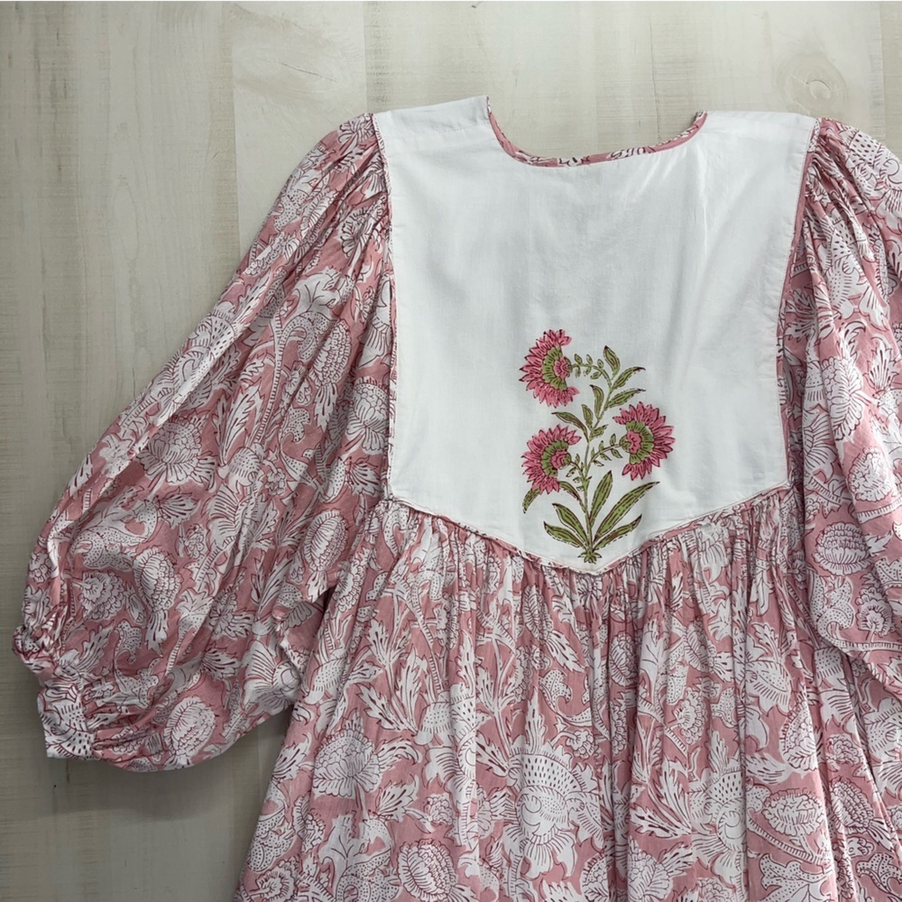 block print handmade India printed floral dress M Etsy pink - Picture 8 of 9